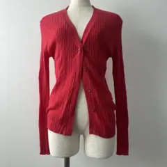 赤いリブ編み長袖カーディガン