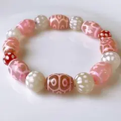 再販2! ピンク&ホワイト♡宝瓶、龍眼、満天天珠ブレスレット