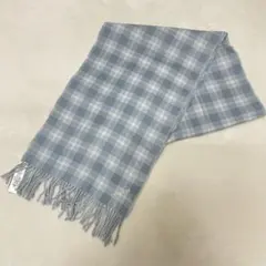 美品　コーチ　マフラー　ブルー　チェック　総柄　ウール100%