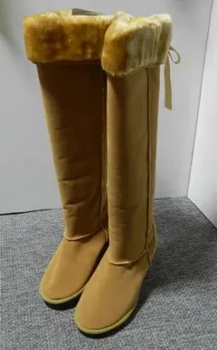 ファー付き　キャメルベージュ　ロングブーツ Mサイズ　ラビリンス