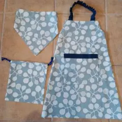 キッズ用エプロンセット 北欧風 ナチュラルリーフ柄 110~130