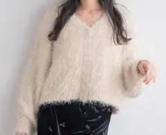 LOWRYSFARM ラメシャギーカーディガン ベージュ フリーサイズ