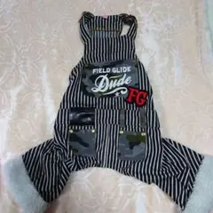 未使用ペットパラダイス迷彩ポケット付きストライプオーバーオールサイズS