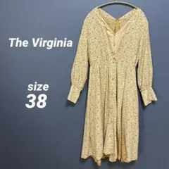 ザヴァージニア　小花柄サテン切替長袖ワンピース　イエロー　黄　オレンジ　38