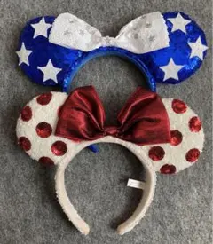 ディズニー　カチューシャ　スパンコール　青　星　白　赤　水玉　ミニー　２つ　ペア