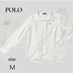 【美品】ポロ POLO BCS 長袖シャツ M ホワイト 白 ドット 総柄 綿