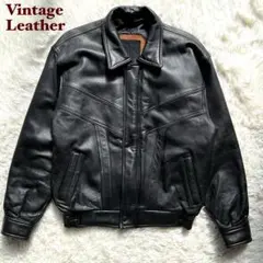 90's✨レザージャケット 本革　ボンバー　ブルゾン　襟付　深水光太　黒　L