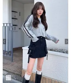 新品タグ付き/インパン裏地付きカーゴデニムミニスカート[cu528]ブラック