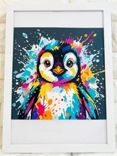 【手描きアート】ポップアート パネル ペンギン 絵画 ハンドメイド 北欧 壁