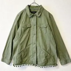 TALBOTS ミリタリージャケット LP オリーブ コットン　ポンポン付き