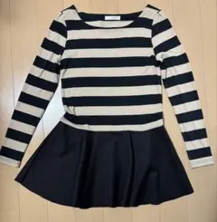 INGRID 黒とベージュ ボーダーチュニック M