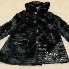 【極美品】ラビットファー　2way リバーシブルコート　M〜L 花柄　ブラック