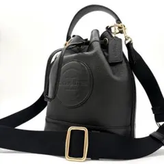 【極美品】コーチ　デンプシー　2way バッグ　巾着型　ロゴ　レザー　ブラック