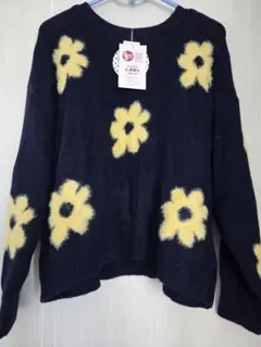 しまむら 花柄ニット ネイビー LLサイズ