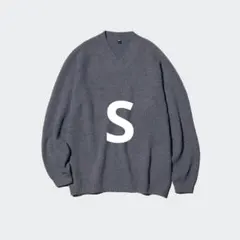 ユニクロ スフレヤーンVネックセーター S グレー