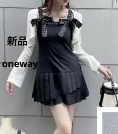 新品　oneway ロー切り替え　キャミワンピース　チェック　リボン　ミニワンピ
