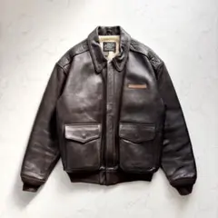 美品 アヴィレックス A-2 フライトジャケット 国旗 レザー ブラウン M