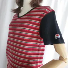 リーバイス レディース Lサイズ ボーダー リブTシャツ 半袖 古着 Vネックのサムネイル