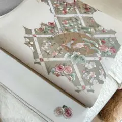 洒落袋帯　蘇州刺繍　 オフホワイト