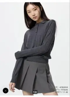 【ユニクロ UNIQLO】メリノポロセーター L グレー GRAY