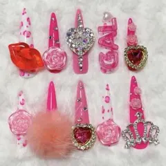 キッズネイル　スーパーロング　KOGYARU コギャルネイル　ピンク　ヒョウ柄