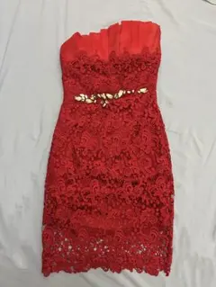 赤 レース ストラップレス ドレス