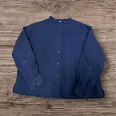 【UNIQLO】ユニクロ ノーカラーシャツ S ネイビー 長袖 レディース