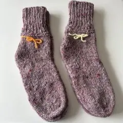 暖かい✩毛糸の手編み靴下 純毛多めの2足セット