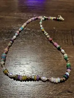 Y2K カジュアル　天然石風 パール カラフルビーズネックレス