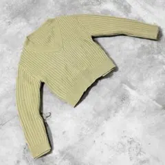 オリーブグリーン Vネック リブ編み セーター フリーサイズ 古着