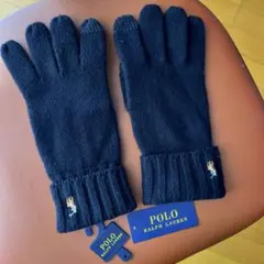 POLO ラルフローレン ブラックウールニット グローブ 手袋 スマホ対応