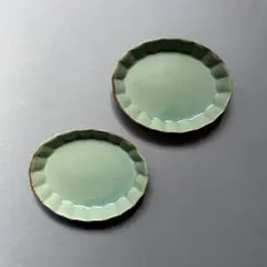美濃焼　しのぎ　切立　オーバルミニプレート　小皿　ミント