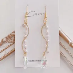 オーロラクリスタル パール ロングピアス イヤリング ゴールド