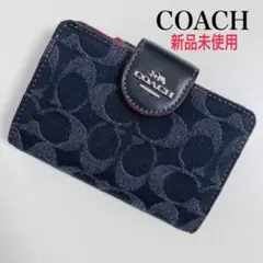 【新品未使用】COACHコーチ★ wallet★折り財布★シグネチャーデニム青のサムネイル