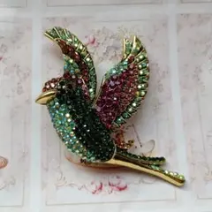 カラフルな鳥のブローチ　2ウェイ　豪華　大きめ
