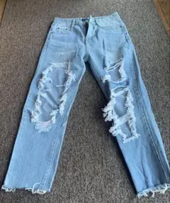 ANAP ダメージ加工デニムパンツ ライトブルー