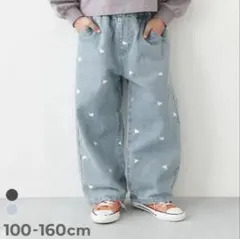 devirock ハート刺繍 デニム ワイドパンツ 120cm