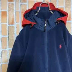 328POLO三角タグフリースジャケット90sラルフローレンスウィングトップ刺繍