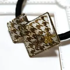 【匿名配達メール便】ブラウン　千鳥格子　星　ヘアゴム　ハンドメイド