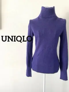 【ユニクロ】カシミヤ100% タートルネック ニット パープル S 上品　高見え