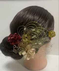 827.成人式　卒業式　水引髪飾り　プリザーブドフラワー