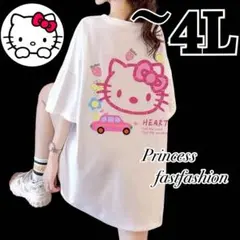 【2L～4L／白ピンク】ハローキティ 半袖Tシャツ 大きいサイズ レディースのサムネイル