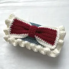 【 からあげ様 専用商品】ハンドメイド 編み物 ポーチ ペンケース リボン