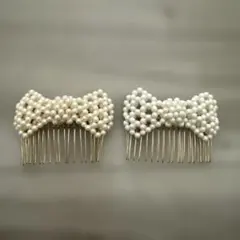 パールリボン型ヘアピン2個セット