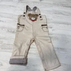 クマ刺繍 ベージュオーバーオール 90cm