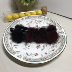 バナナクリップ　ミンクファー　ワインレッド✖️黒　髪留め　ヘアゴム　ファー