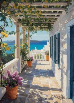 2*5様 251　サントリーニ島風 ファンアート 風景画 海 インテリア ポスタ