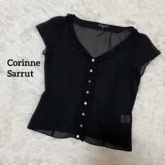 美品✨コリーヌサリュー シアーフリルブラウス 黒 半袖 トゥモローランドのサムネイル
