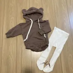 クマ耳付きロンパースとタイツセット　サイズ70 75