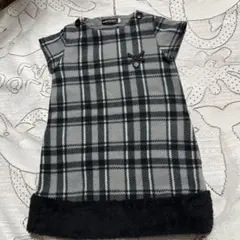 美品♡BeBe ♡グレー系チェック ボア　フリースワンピース ♡110